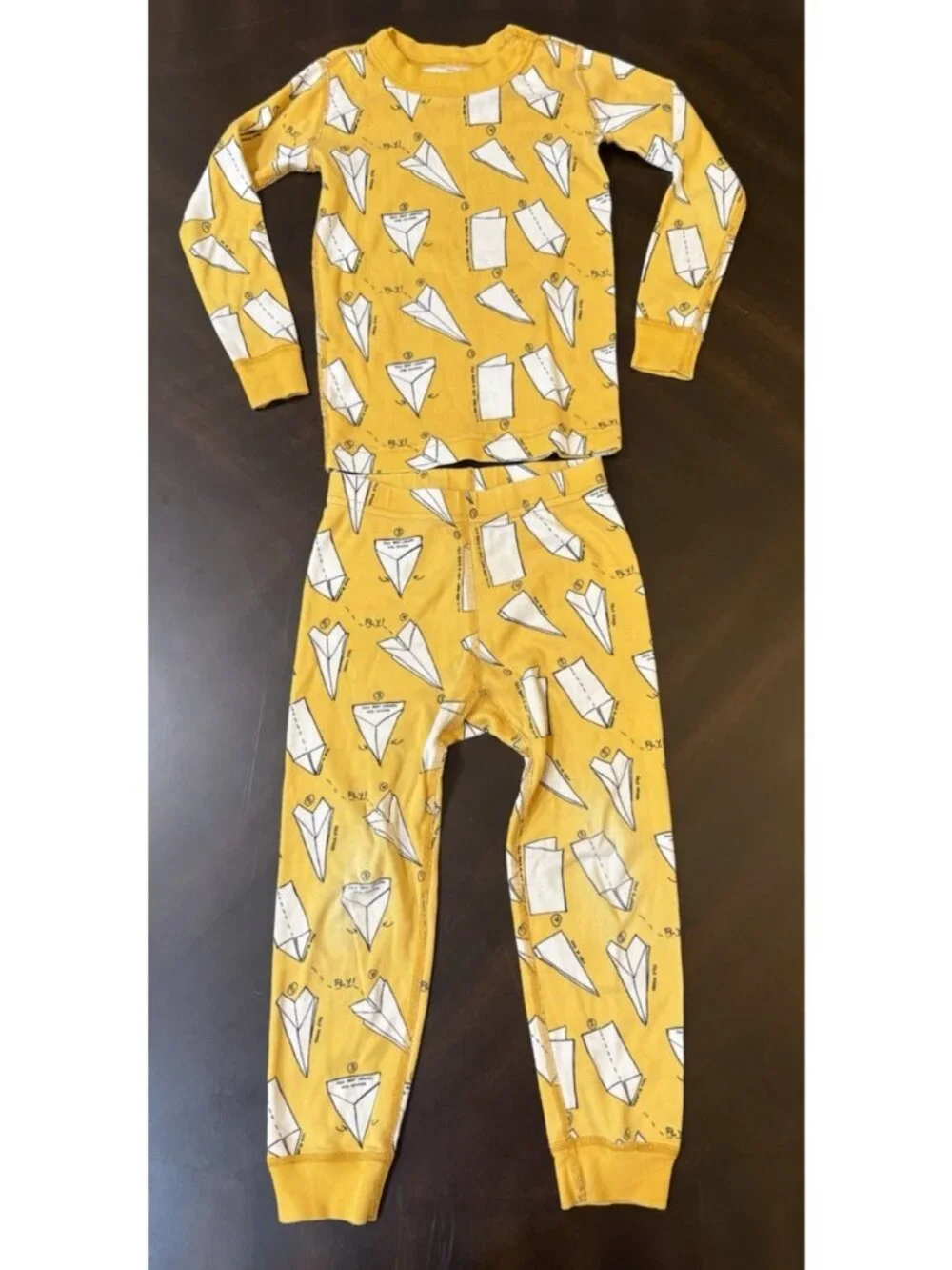 Hanna Andersson Organic Cotton Pajamas Yellow Paper Airplane Print Sz 100cm US 4
